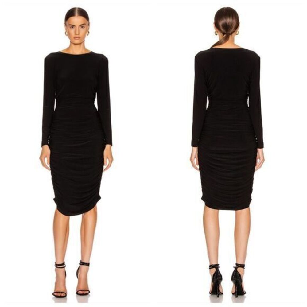 Norma Kamali Womens Long Sleeve Shirred Midi Dress Size XS